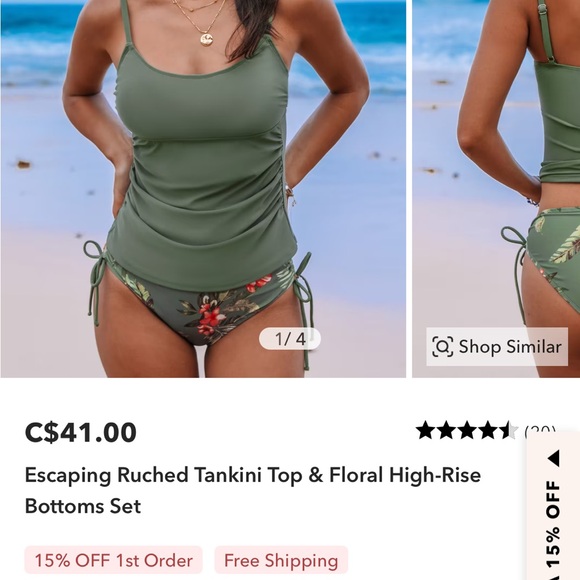 Cupshe Green and Orange Bikini with Tropical Print - Picture 2 of 3